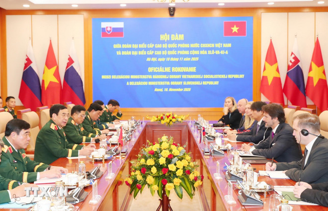 Quang cảnh hội đàm. (Ảnh: Trọng Đức/TTXVN) ttxvn-phan-van-giang-robert-kalinak-1.jpg