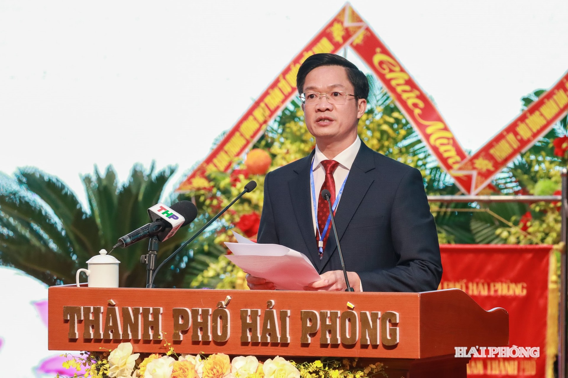 Đồng chí Phạm Văn Lập, Phó Bí thư Thành uỷ, Chủ tịch Uỷ ban MTTQ Việt Nam thành phố phát biểu khai mạc đại hội