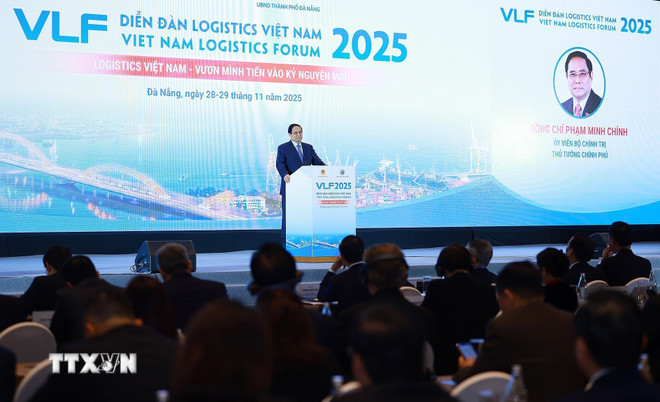 Thủ tướng Phạm Minh Chính phát biểu tại Diễn đàn Logistics Việt Nam năm 2025. (Ảnh: Dương Giang/TTXVN) ttxvn-thu-tuong-pham-minh-chinh-du-dien-dan-logistics-viet-nam-10.jpg