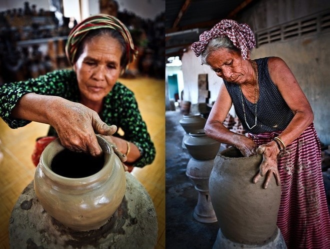 Sản phẩm gốm Bàu Trúc của các nghệ nhân người Chăm tại Bình Thuận. (Ảnh: Trọng Đạt/TTXVN) gomnguoicham.jpg