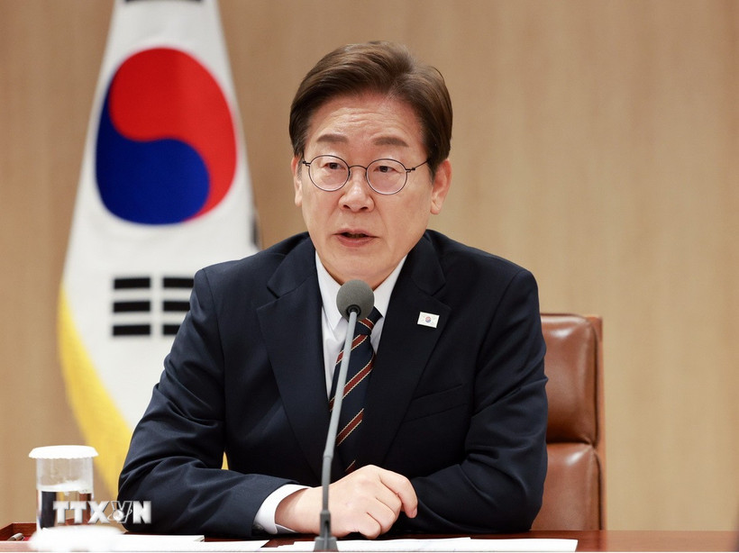 Tổng thống Hàn Quốc Lee Jae Myung phát biểu tại cuộc họp ở thủ đô Seoul. (Ảnh: Yonhap/TTXVN)
