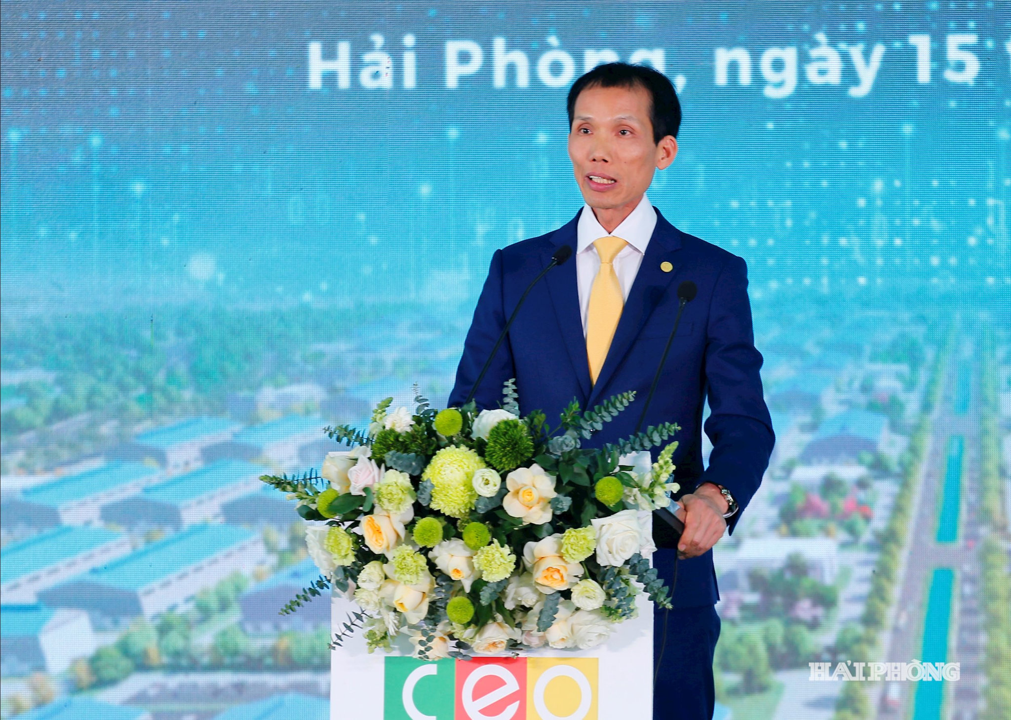 Ông Đoàn Văn Bình, Chủ tịch Tập đoàn CEO (Chủ đầu tư Dự án) phát biểu tại lễ khởi công.