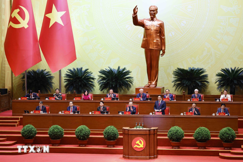 Đồng chí Phạm Minh Chính, Ủy viên Bộ Chính trị, Thủ tướng Chính phủ thay mặt Đoàn Chủ tịch điều hành phiên khai mạc Đại hội. (Ảnh: TTXVN)