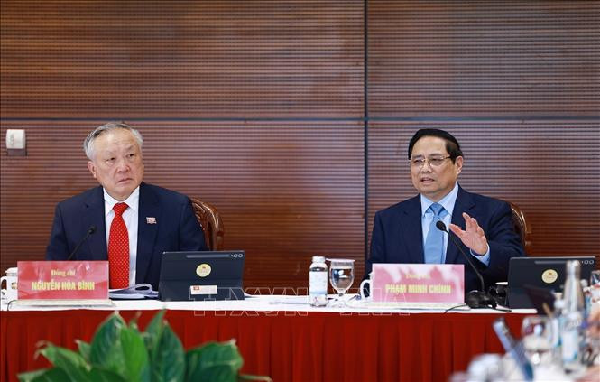 Ủy viên Bộ Chính trị, Thủ tướng Chính phủ Phạm Minh Chính phát biểu trong buổi thảo luận tại Đoàn. Ảnh: TTXVN