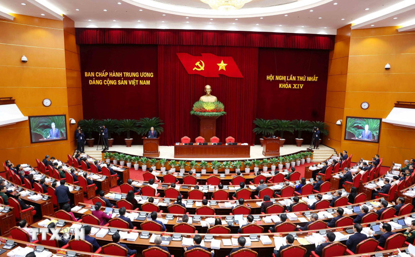 Hội nghị lần thứ nhất Ban Chấp hành Trung ương Đảng khóa XIV. (Ảnh: TTXVN)