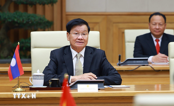 Tổng Bí thư, Chủ tịch nước Lào Thongloun Sisoulith phát biểu. (Ảnh: Dương Giang/TTXVN) ttxvn-thu-tuong-hoi-kien-tong-bi-thu-chu-tich-nuoc-lao-thongloun-sisoulith-8552248-7.jpg