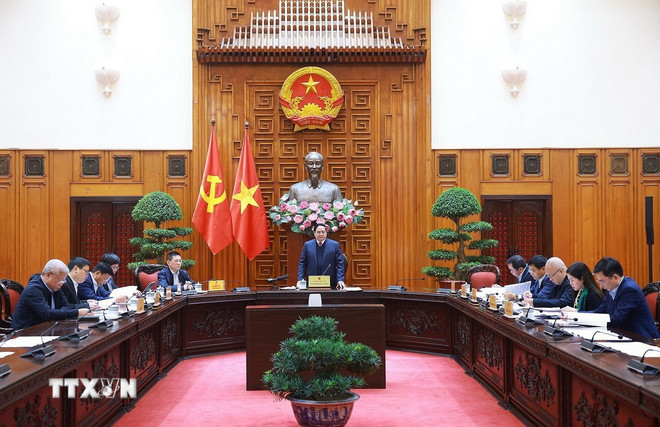 Thủ tướng Phạm Minh Chính, Trưởng Ban Chỉ đạo của Chính phủ về quản lý, điều hành kinh tế vĩ mô chủ trì Phiên họp lần thứ hai của Ban Chỉ đạo. (Ảnh: Dương Giang/TTXVN) ttxvn-2601-thu-tuong-kinh-te-vi-mo-1.jpg