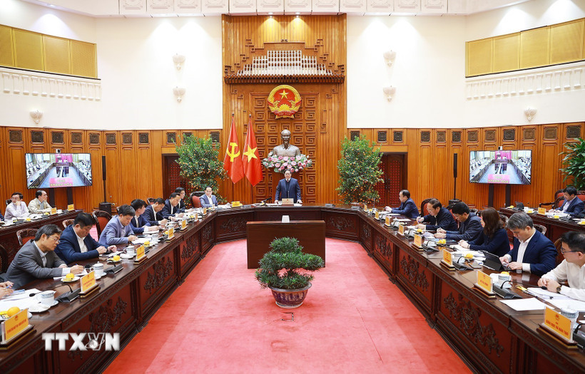 Thủ tướng Phạm Minh Chính chủ trì Phiên họp lần thứ năm của Ban Chỉ đạo xây dựng nhà máy điện hạt nhân. (Ảnh: Dương Giang/TTXVN)