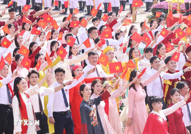 Khối Văn hóa, Thể thao diễu hành Kỷ niệm 80 năm Quốc khánh 2/9. (Ảnh: Thống Nhất/TTXVN) ttxvn-dieu-hanh-van-hoa-the-thao.jpg
