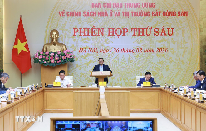 Thủ tướng Phạm Minh Chính chủ trì phiên họp thứ 6 của Ban Chỉ đạo Trung ương về chính sách nhà ở và thị trường bất động sản. (Ảnh: Dương Giang/TTXVN) ttxvn-thu-tuong-chu-tri-phien-hop-thu-6-cua-bcd-tu-ve-chinh-sach-nha-o-va-thi-truong-bat-dong-san-2.jpg