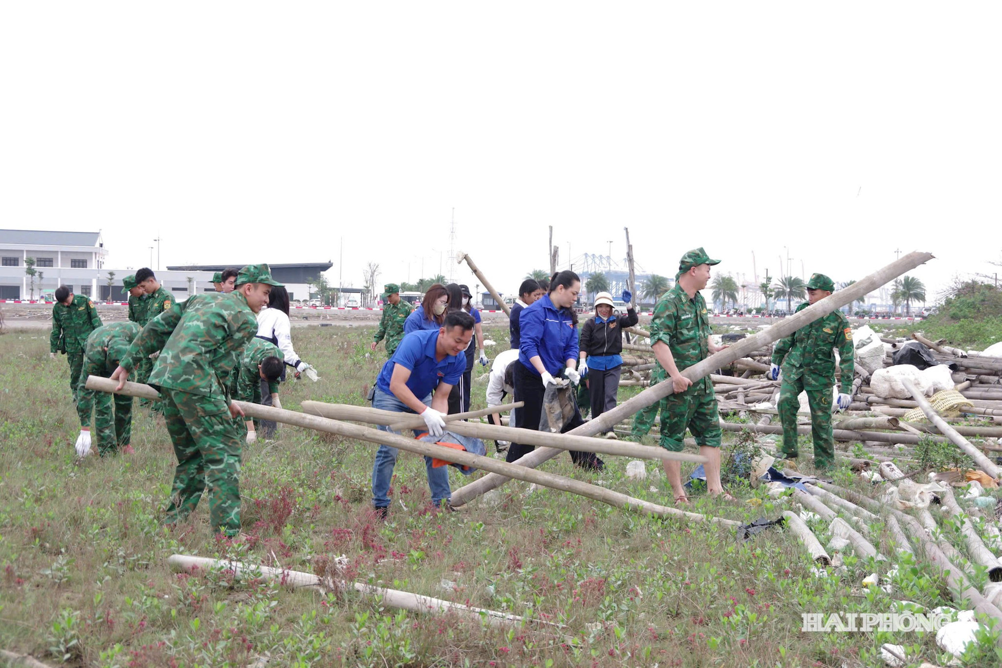 Đoàn thanh niên các đơn vị tích cực tham gia hưởng ứng chiến dịch “Hãy làm sạch biển” tại khu vực bến Phà, đặc khu Cát Hải