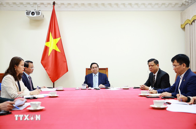 Thủ tướng Phạm Minh Chính điện đàm với Thủ tướng Kuwait Sheikh Ahmad Abdullah Al-Ahmad Al Sabah. (Ảnh: Dương Giang/TTXVN) ttxvn-thu-tuong-dien-dam-voi-thu-tuong-kuwait-sheikh-ahmad-abdullah-al-ahmad-al-sabah-8629698-2.jpg