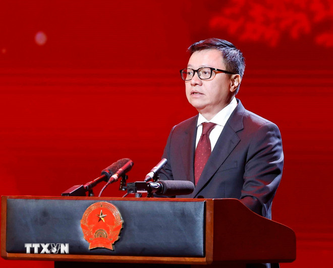 Đồng chí Lê Quốc Minh, Ủy viên Trung ương Đảng, Tổng Biên tập Báo Nhân Dân phát biểu. (Ảnh: Thống Nhất/TTXVN) ttxvn-1103-tong-bi-thu-bao-nhan-dan-14.jpg