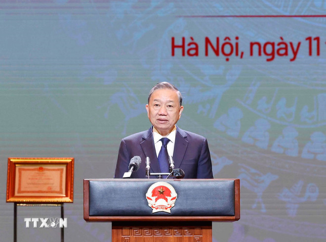 Tổng Bí thư Tô Lâm phát biểu chỉ đạo. (Ảnh: Thống Nhất/TTXVN) ttxvn-1103-tong-bi-thu-bao-nhan-dan-11.jpg