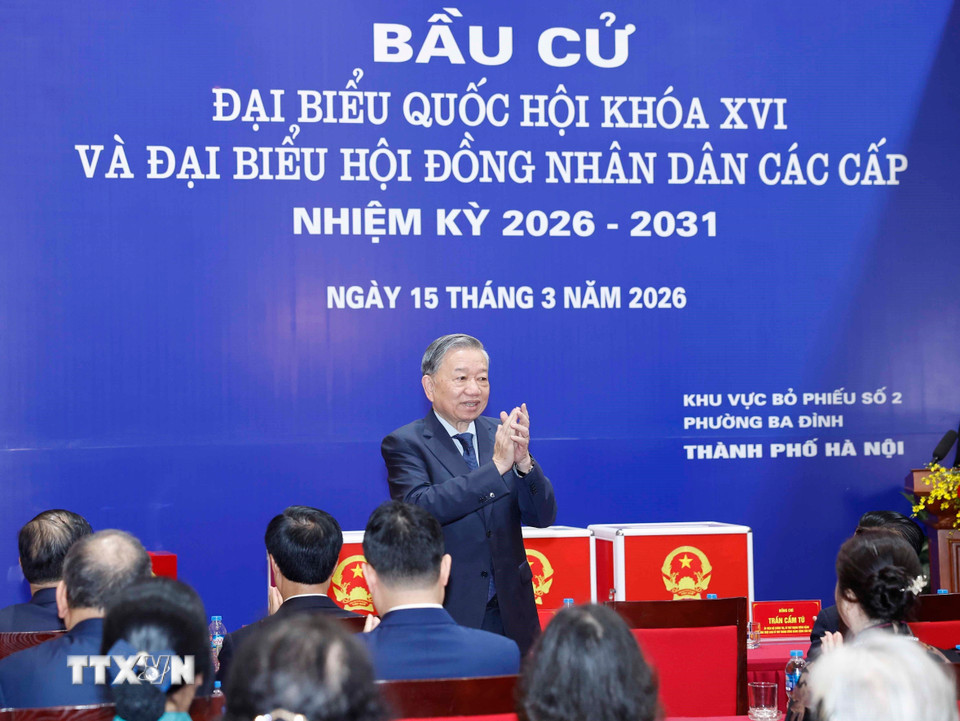 Tổng Bí thư Tô Lâm dự lễ khai mạc và bỏ phiếu bầu cử tại Khu vực bỏ phiếu số 02 phường Ba Đình, thành phố Hà Nội. (Ảnh: Thống Nhất/TTXVN)