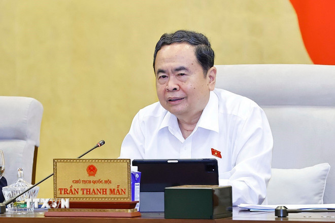Chủ tịch Quốc hội Trần Thanh Mẫn phát biểu. (Ảnh: Doãn Tấn/TTXVN) ttxvn-1803-uy-ban-thuong-vu-quoc-hoi-10.jpg