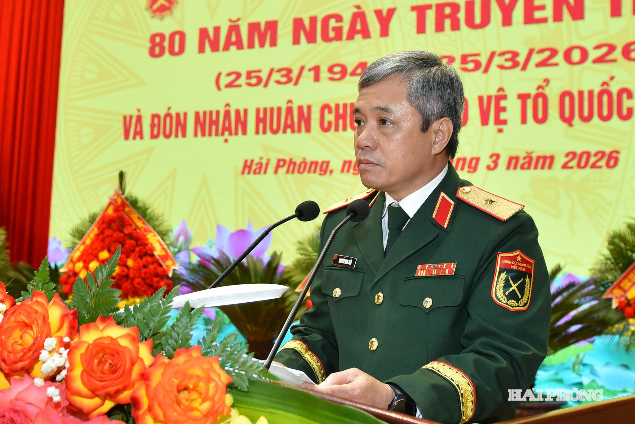 Thiếu tướng Nguyễn Nam Tiến, Cục Trưởng cục Chính trị Quân khu 3 phát biểu tại lễ kỷ niệm.