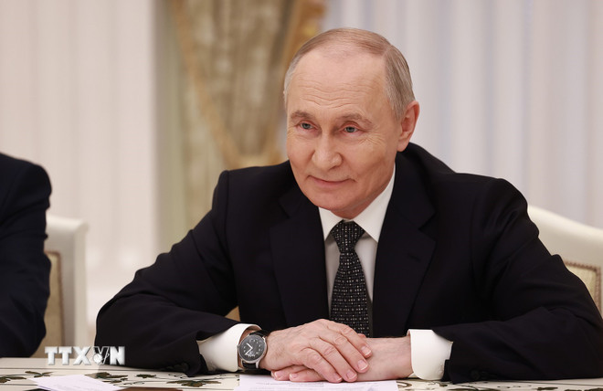 Tổng thống Nga Vladimir Putin phát biểu. (Ảnh: Dương Giang/TTXVN) ttxvn-thu-tuong-pham-minh-chinh-hoi-kien-tong-thong-nga-vladimir-putin-7.jpg