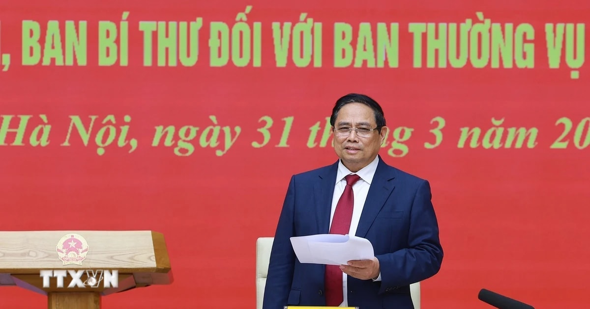 Bí thư Đảng ủy, Thủ tướng Chính phủ Phạm Minh Chính phát biểu. (Ảnh: Dương Giang/TTXVN)