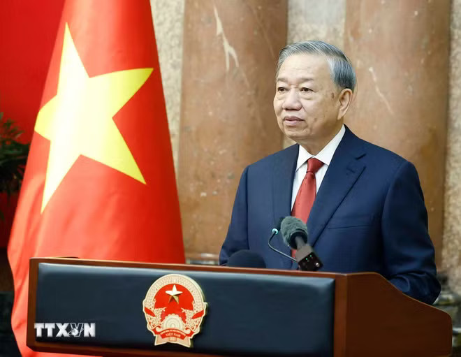 Tổng Bí thư, Chủ tịch nước Tô Lâm phát biểu tại lễ bàn giao. (Ảnh: Thống Nhất/TTXVN) ttxvn-le-ban-giao-cong-tac-chu-tich-nuoc-5.jpg
