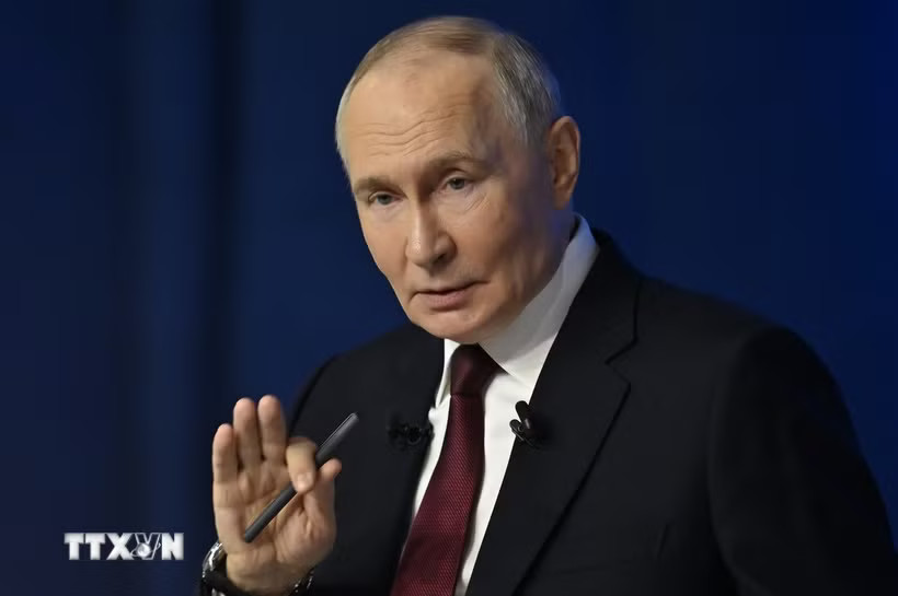 Tổng thống Nga Vladimir Putin phát biểu tại Moskva. (Ảnh: AA/TTXVN)