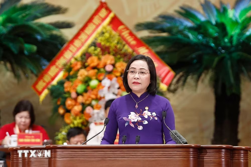 Ủy viên Trung ương Đảng, Phó Chủ tịch Quốc hội Nguyễn Thị Thanh phát biểu báo cáo công tác phối hợp giữa Quốc hội và Mặt trận Tổ quốc Việt Nam. (Ảnh: Doãn Tấn/TTXVN) ttxvn-khai-mac-trong-the-dai-hoi-dai-bieu-mat-tran-to-quoc-24.jpg