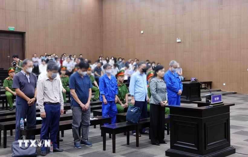 Các bị cáo tại phiên tòa xét xử. (Ảnh: Phạm Kiên/TTXVN)