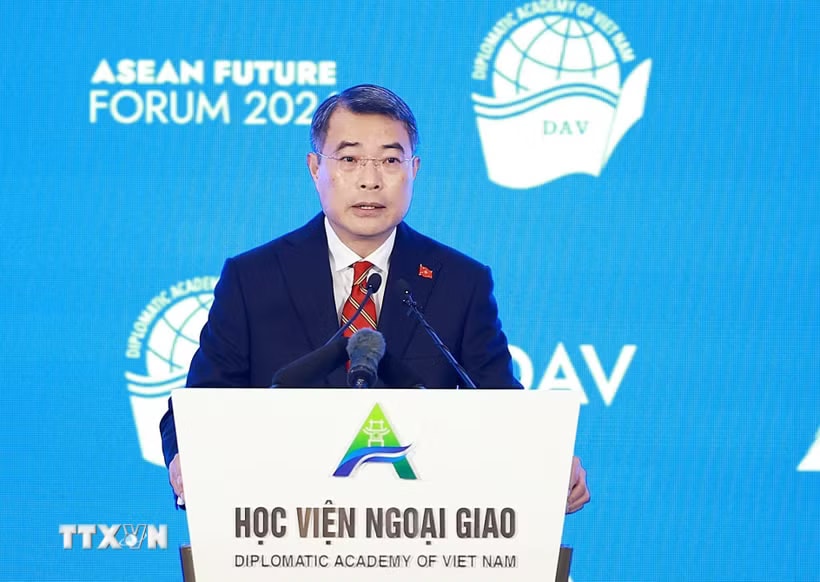 Thủ tướng Lê Minh Hưng phát biểu tại Phiên khai mạc Diễn đàn Tương lai ASEAN lần thứ ba. (Ảnh: Dương Giang/TTXVN)