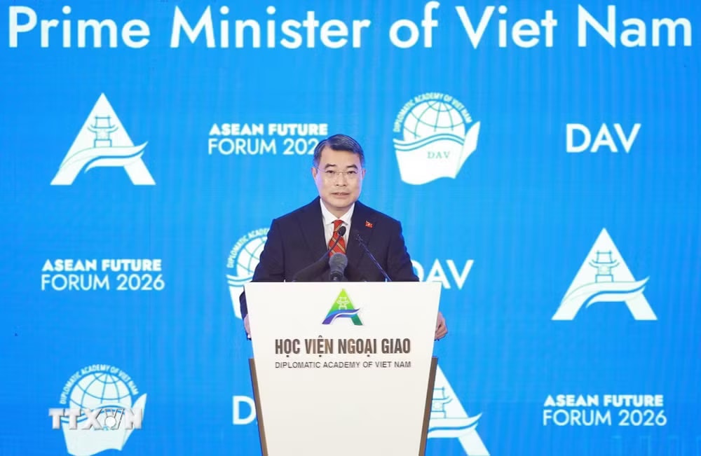 Thủ tướng Lê Minh Hưng phát biểu tại Phiên khai mạc Diễn đàn Tương lai ASEAN lần thứ ba. (Ảnh: Dương Giang/TTXVN) ttxvn-0906-dien-dan-tuong-lai-asean-6.jpg