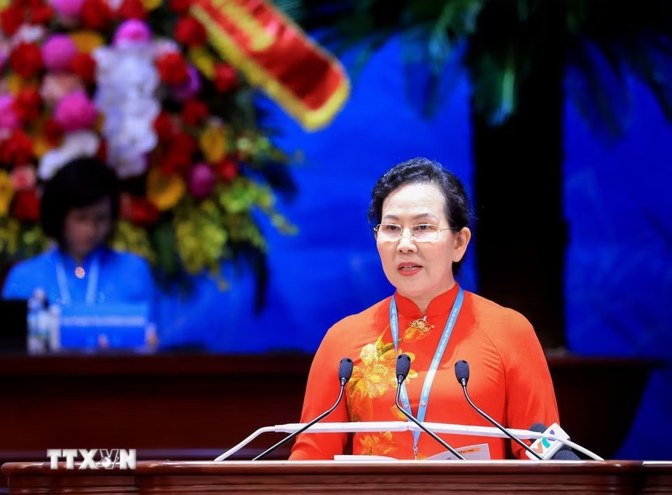 Chủ tịch Trung ương Hội Liên hiệp Phụ nữ Việt Nam Lê Thị Thuỷ phát biểu khai mạc. (Ảnh: Tuấn Anh/TTXVN)