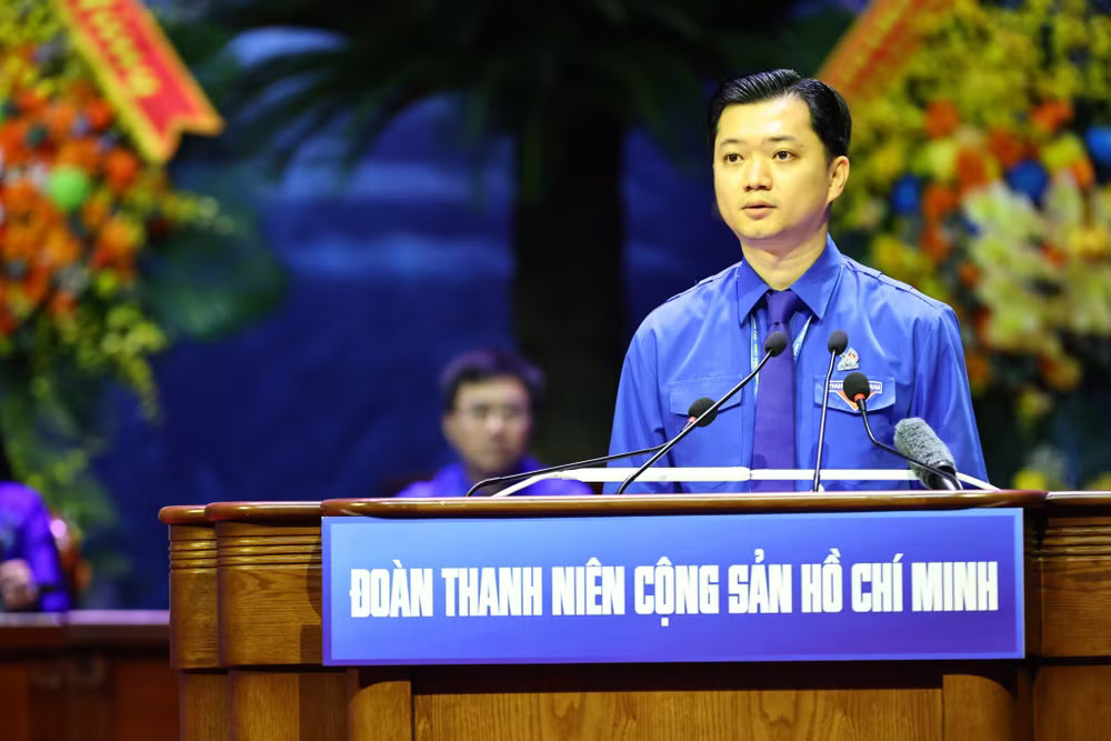 Đồng chí Nguyễn Minh Triết, Ủy viên dự khuyết Trung ương Đảng, Bí thư Thường trực Trung ương Đoàn, Chủ tịch Hội Sinh viên Việt Nam Trình bày tóm tắt Báo cáo chính trị trình Đại hội Đoàn toàn quốc lần thứ XIII, nhiệm kỳ 2026 - 2031. Ảnh: TTXVN