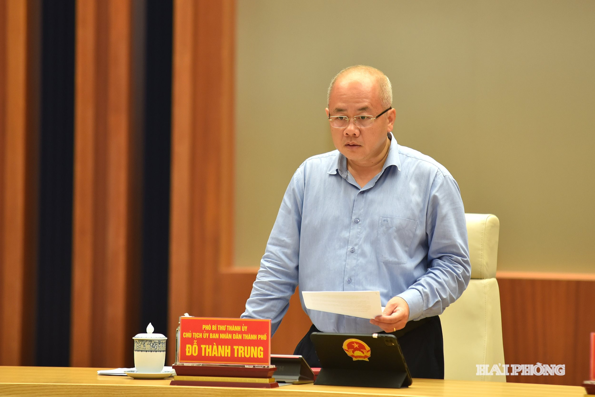Đồng chí Đỗ Thành Trung, Phó Bí thư Thành uỷ, Chủ tịch UBND thành phố phát biểu kết luận hội nghị.