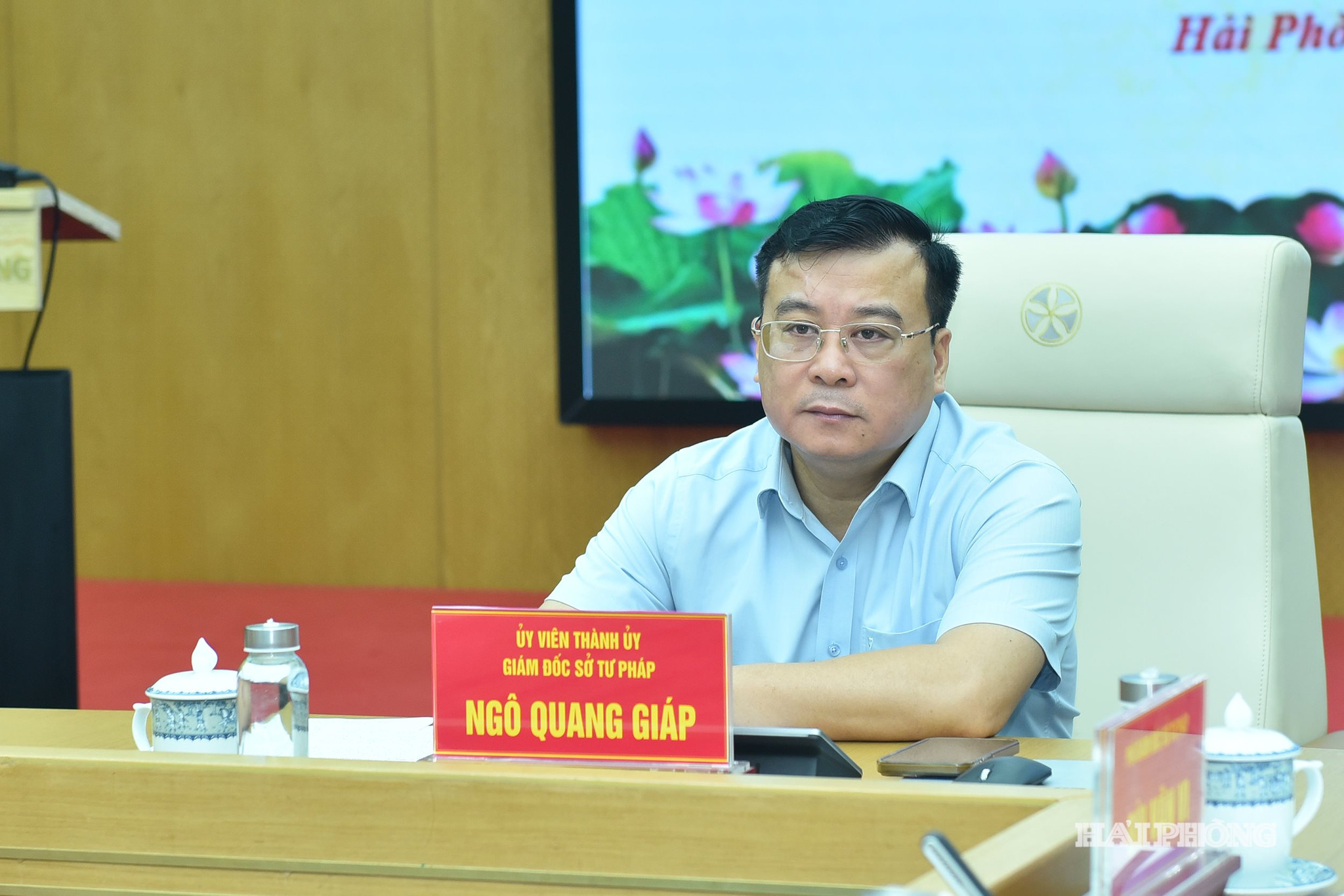 Đồng chí Ngô Quang Giáp, Giám đốc Sở Tư pháp chủ trì hội nghị.