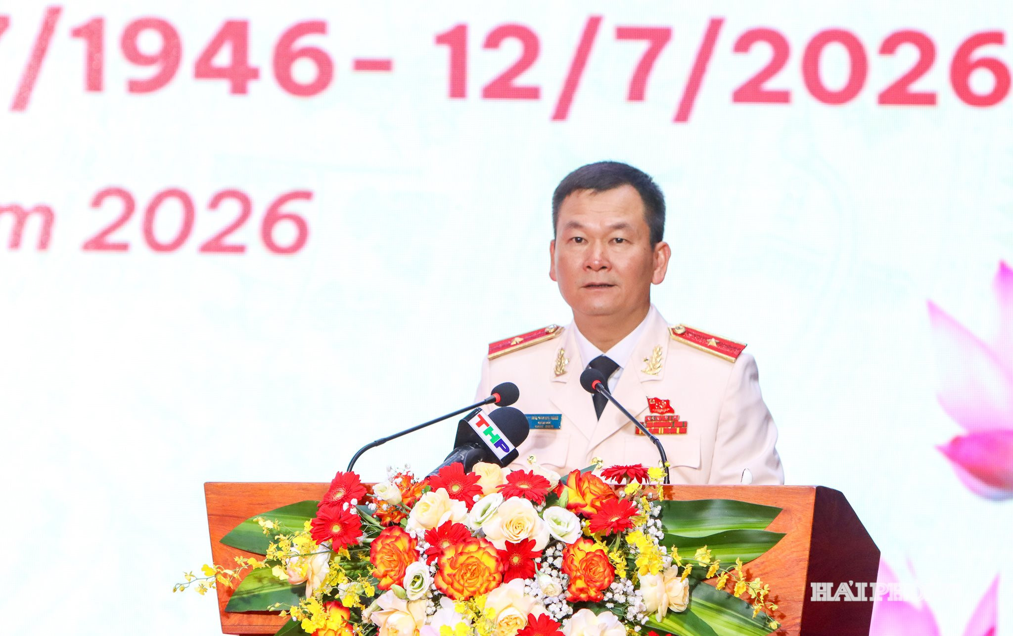 Thiếu tướng Bùi Quang Bình, Ủy viên Ban Thường vụ Thành ủy, Giám đốc Công an thành phố phát biểu tại lễ kỷ niệm