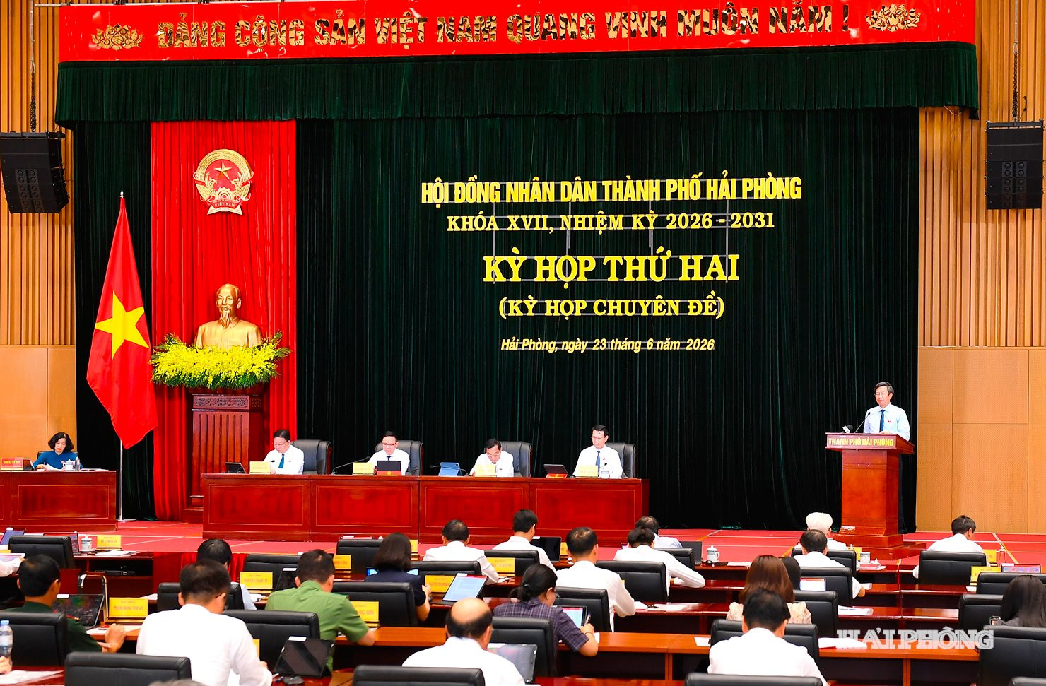 Thường trực HĐND thành phố Hải Phòng đã triệu tập kỳ họp thường lệ giữa năm 2026 vào ngày 27 - 28/7. Trong ảnh: Kỳ họp thứ 2 HĐND thành phố Hải Phòng