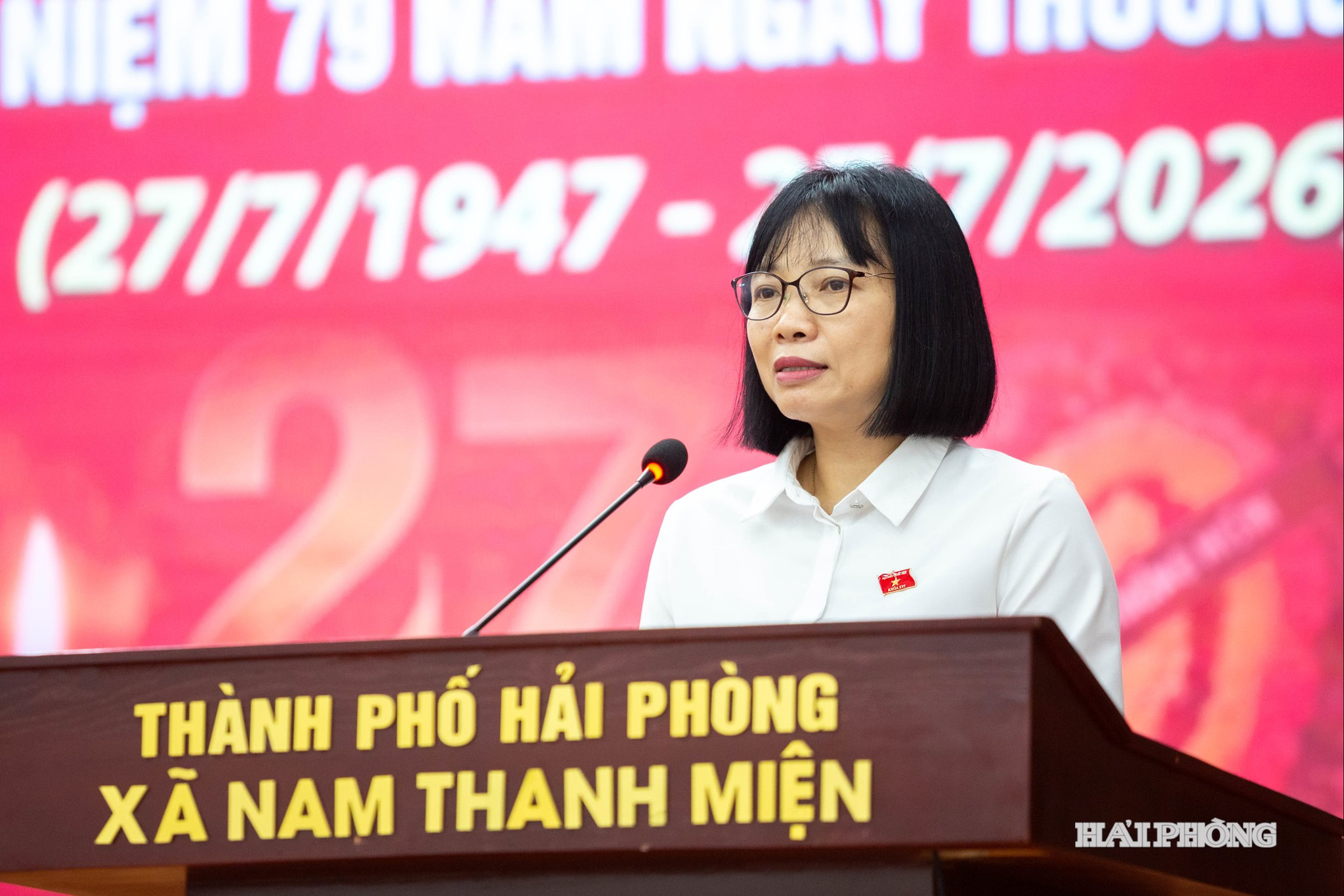 Đồng chí Nguyễn Thị Việt Nga, Phó Trưởng Đoàn đại biểu Quốc hội chuyên trách thành phố Hải Phòng phát biểu tại chương trình.
