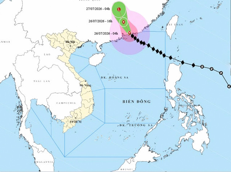 Vị trí và đường đi của bão số 2.