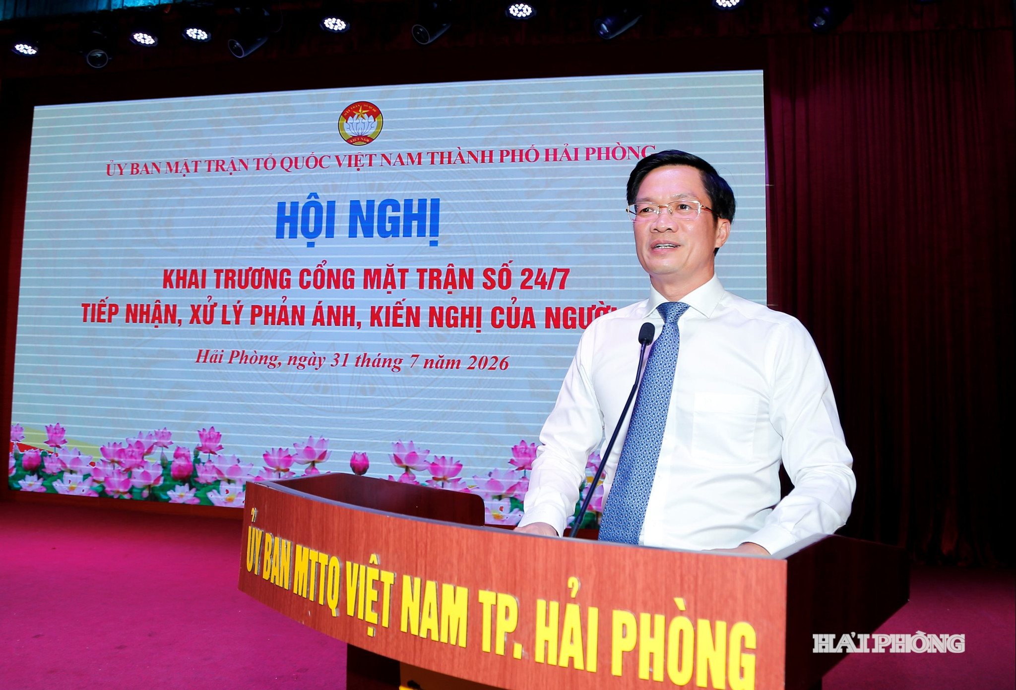 Đồng chí Phạm Văn Lập, Phó bí thư Thành ủy, Chủ tịch Mặt trận Tổ quốc Việt Nam thành phố phát biểu chỉ đạo tại hội nghị.