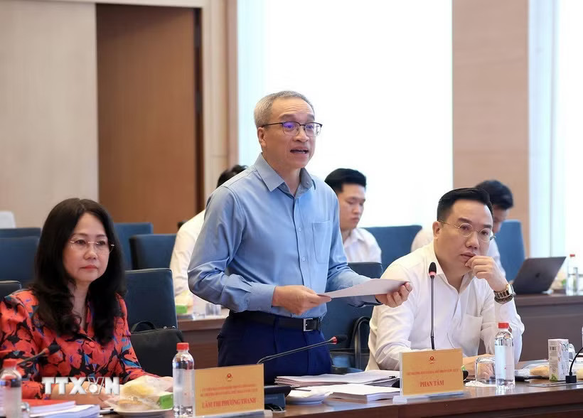 Thứ trưởng Bộ Văn hoá, Thể thao và Du lịch Phan Tâm báo cáo tờ trình Chính phủ về sửa đổi một số điều của Luật Xuất bản. (Ảnh: Tuấn Anh/TTXVN)