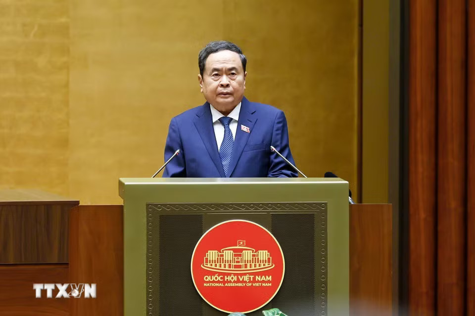 Chủ tịch Quốc hội Trần Thanh Mẫn phát biểu khai mạc Kỳ họp không thường lệ thứ nhất, Quốc hội khoá XVI. (Ảnh: Doãn Tấn/TTXVN)