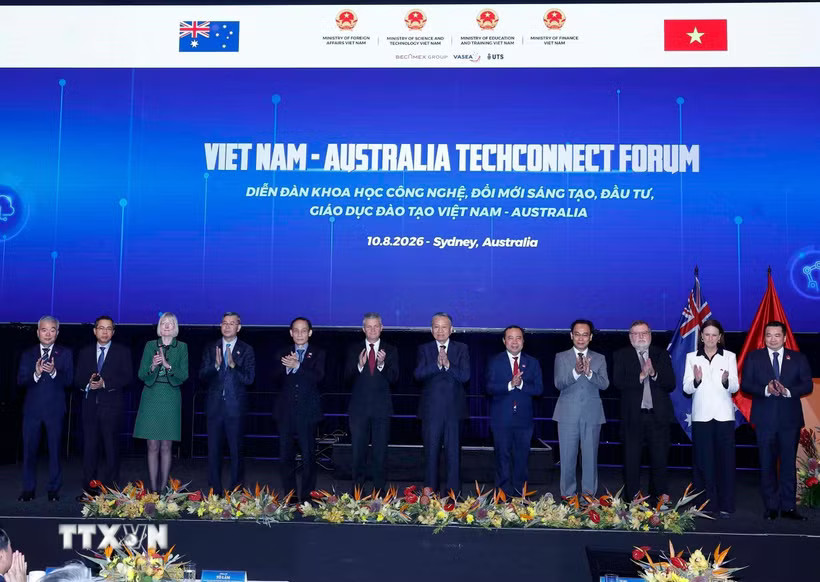 Tổng Bí thư, Chủ tịch nước Tô Lâm và các đại biểu dự Diễn đàn khoa học công nghệ, đổi mới sáng tạo, đầu tư, giáo dục đào tạo Việt Nam-Australia. (Ảnh: Thống Nhất/TTXVN)