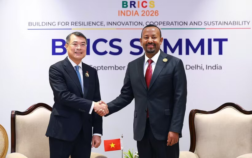 Thủ tướng Lê Minh Hưng gặp Thủ tướng Ethiopia Abiy Ahmed. (Ảnh: Dương Giang/TTXVN) 