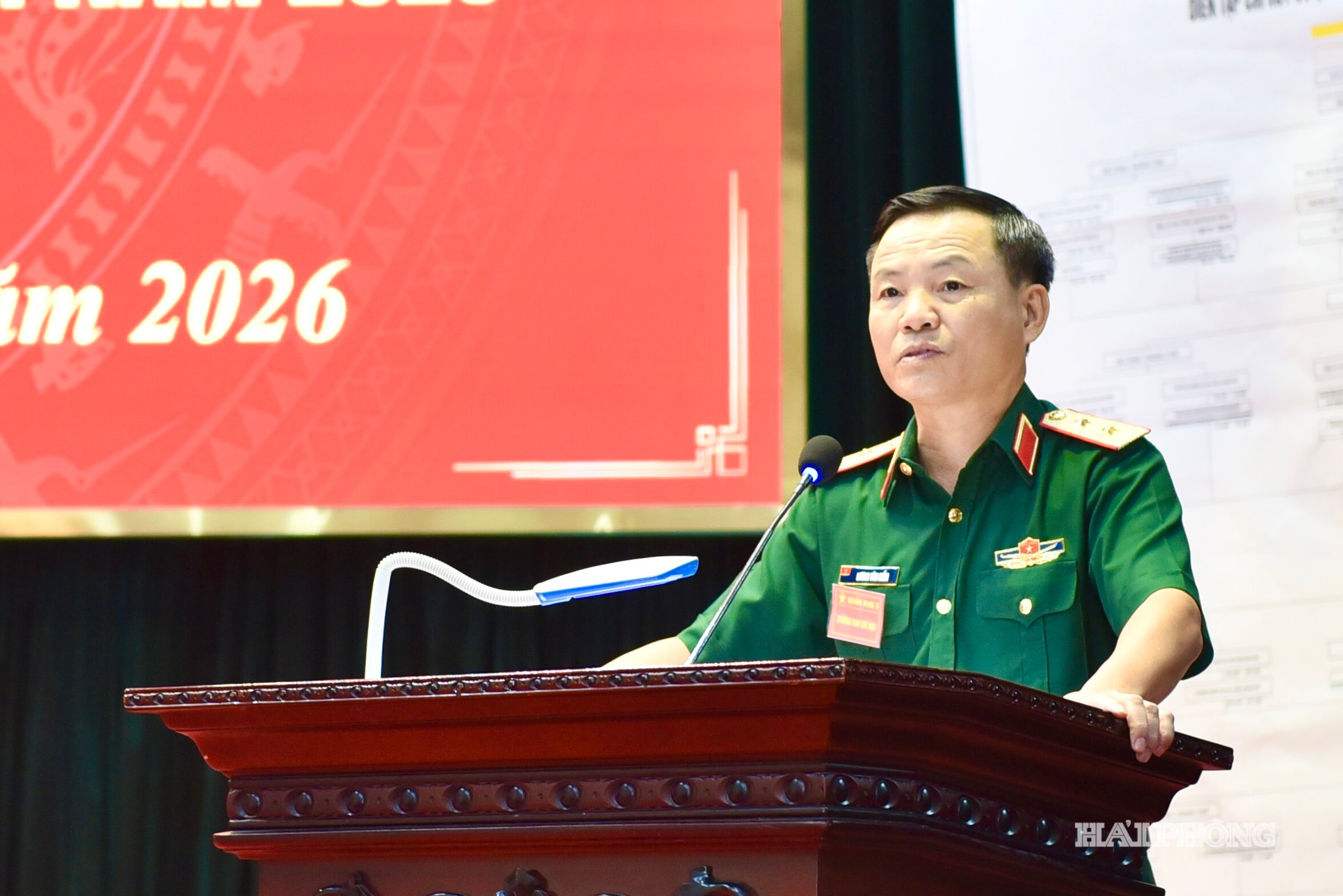 Trung tướng Lương Văn Kiểm, Tư lệnh Quân khu 3 phát biểu tại lễ khai mạc diễn tập.