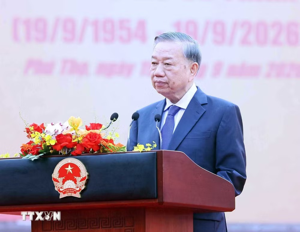 Tổng Bí thư, Chủ tịch nước Tô Lâm phát biểu. (Ảnh: Thống Nhất/TTXVN) ttxvn-1909-tong-bi-thu-chu-tich-nuoc-khanh-thanh-tuong-dai-bac-ho-voi-non-song-15.jpg
