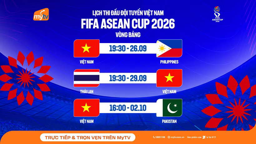 Lịch thi đấu của đội tuyển Việt Nam tại FIFA ASEAN Cup 2026 được MyTV tường thuật trực tiếp tới người hâm mộ.