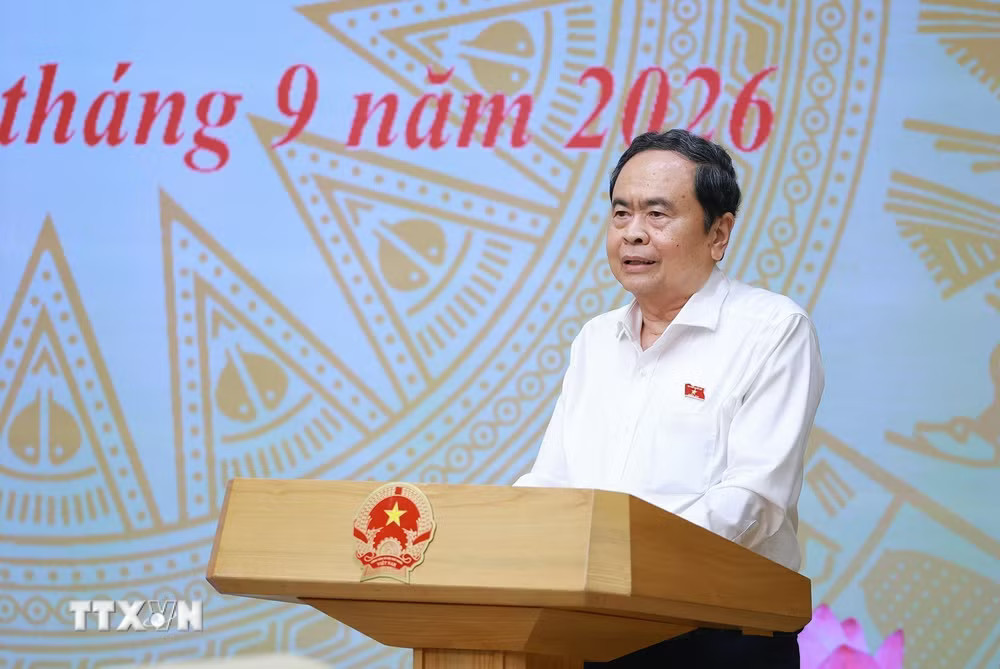 Bí thư Đảng ủy, Chủ tịch Quốc hội Trần Thanh Mẫn phát biểu. (Ảnh: Dương Giang/TTXVN) ttxvn_vna-potal-hoi-nghi-ban-thuong-vu-dang-uy-chinh-phu-va-ban-thuong-vu-dang-uy-quoc-hoi-9056341.jpg