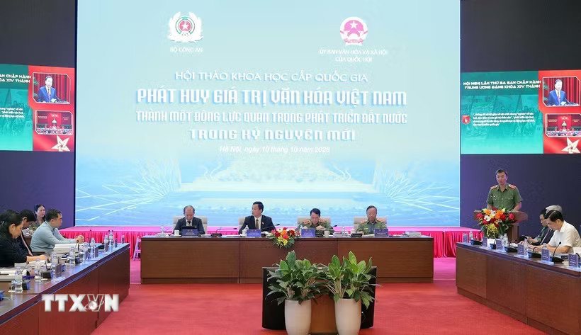 Hội thảo khoa học cấp quốc gia: “Phát huy giá trị văn hoá Việt Nam thành một động lực quan trọng phát triển đất nước trong kỷ nguyên mới”. (Ảnh: Tuấn Anh/TTXVN)