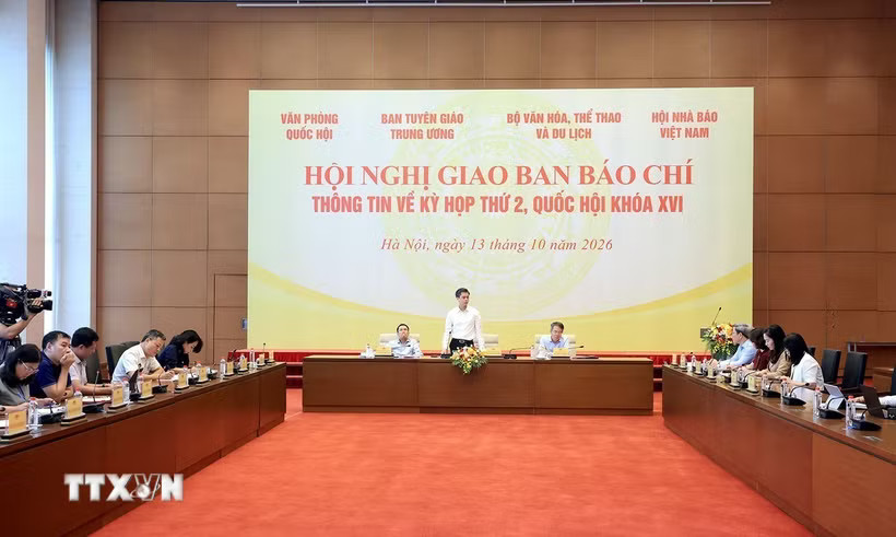 Hội nghị giao ban báo chí thông tin về Kỳ họp thứ 2, Quốc hội khóa XVI. (Ảnh: Tuấn Anh/TTXVN)