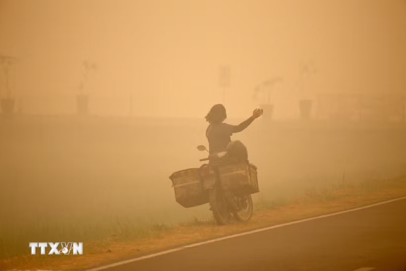 Khói mù do cháy rừng và cháy đất bao trùm thành phố Palangka Raya, tỉnh Trung Kalimantan, Indonesia, ngày 12/10/2026. (Ảnh: THX/TTXVN phát)
