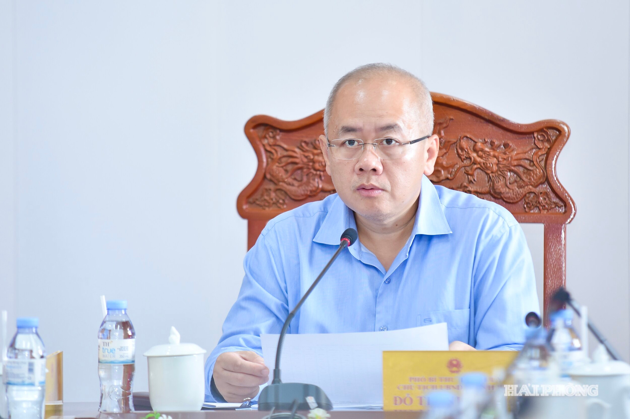 Đồng chí Đỗ Thành Trung, Phó Bí thư Thành ủy, Chủ tịch UBND thành phố chủ trì buổi làm việc.